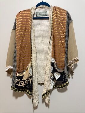 Nothing Matches Mixed Media Patchwork Jacket Size 2 Boho Lagenlook Art cardigan